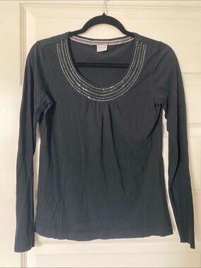 Esprit Black Long-Sleeve Scoop Neck Top with beaded neck
